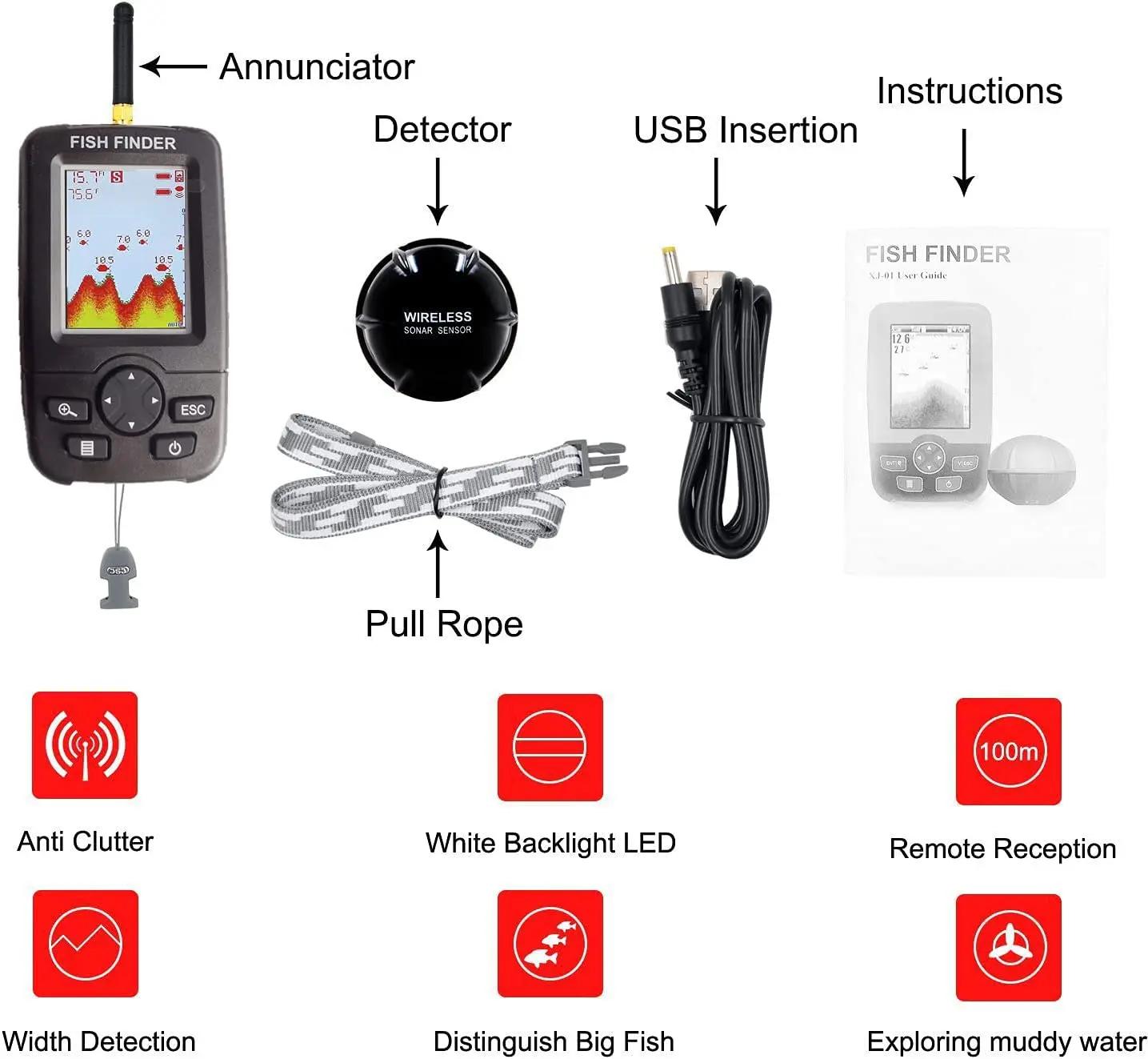 Sonar pêche portable sans fil avec menu russe - Détecteur poissons LUCKY échosondeur sous-marin