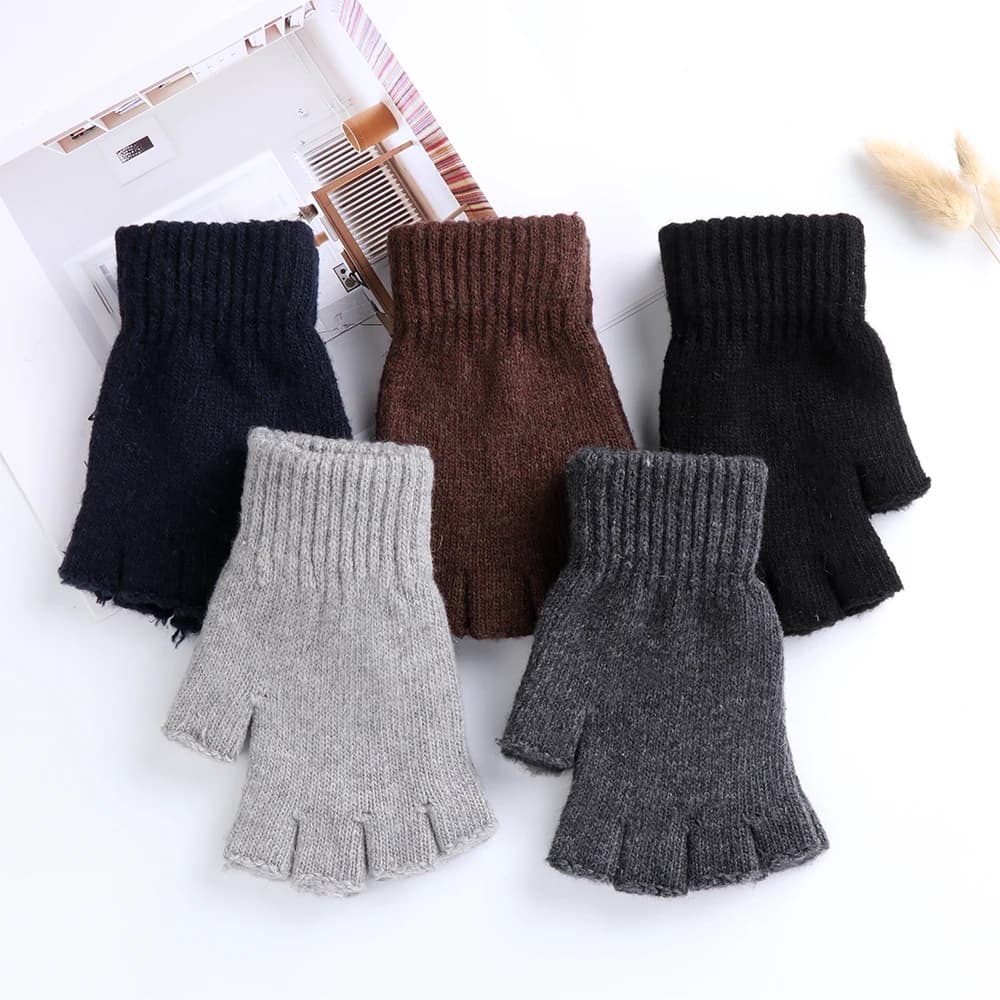 Gants tricotés hiver mi-doigts épais chauds homme femme texting dactylographie confort chaleur