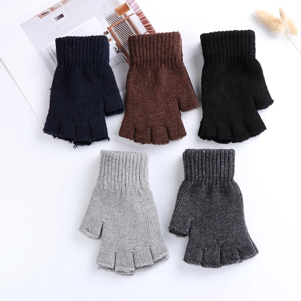 Gants tricotés hiver mi-doigts épais chauds homme femme texting dactylographie confort chaleur