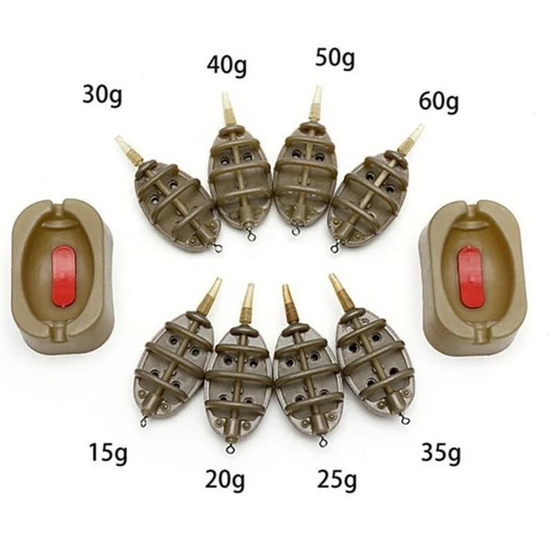Moule à feeder inline FLYSAND - Kit de 4 feeders pour pêche à la carpe avec porte-amorce intégré