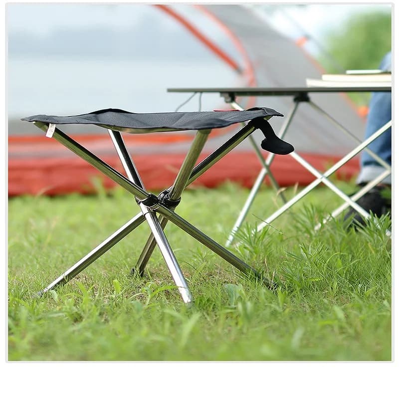 Tabouret télescopique inox pliant - Siège camping pêche portable charge 150kg facile à plier