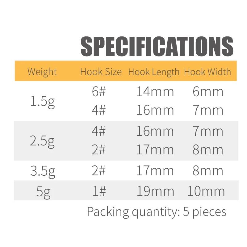5 hameçons Aji Head Mustad double barbillon 1.5g à 5g Lureholic - Pour pêche rock finesse
