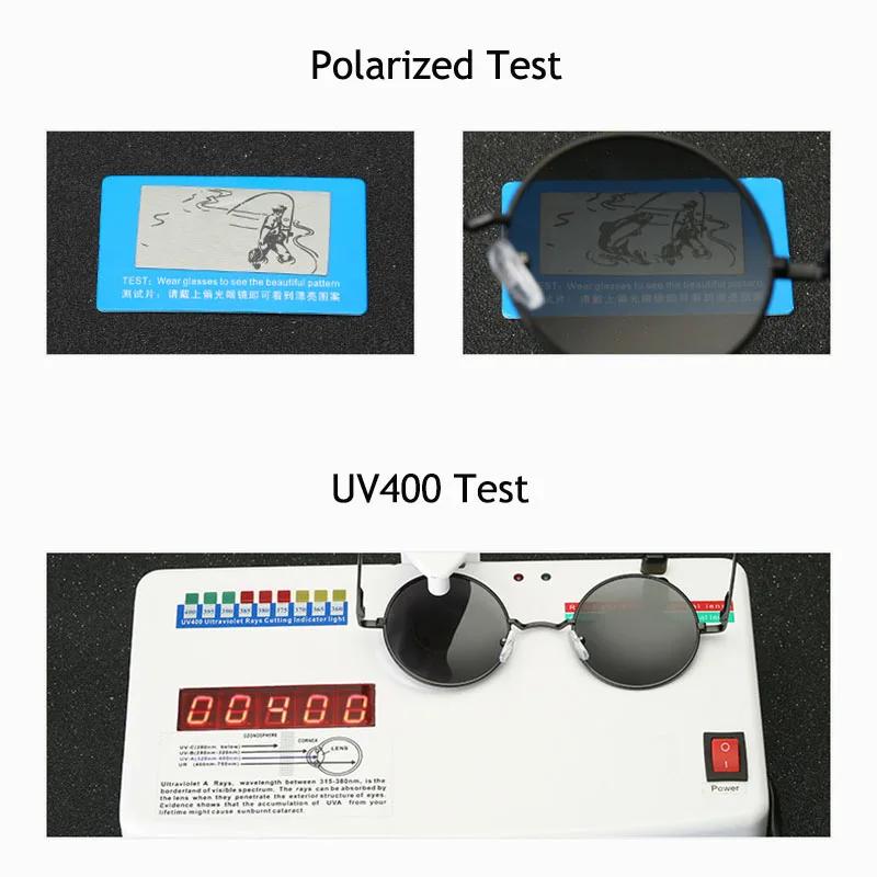 Lunettes de soleil polarisées vintage rondes pour pêche - Monture métal alliage noir UV400 - Homme Femme
