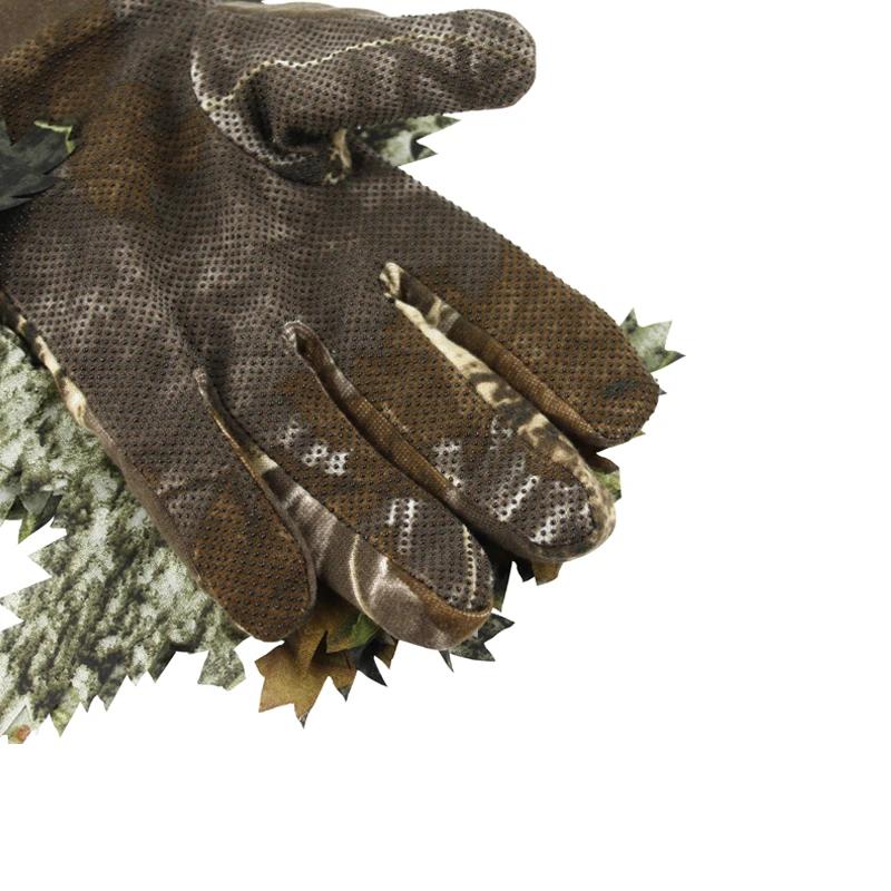 Gants de pêche et chasse camouflage 3D feuilles antidérapants à points silicone