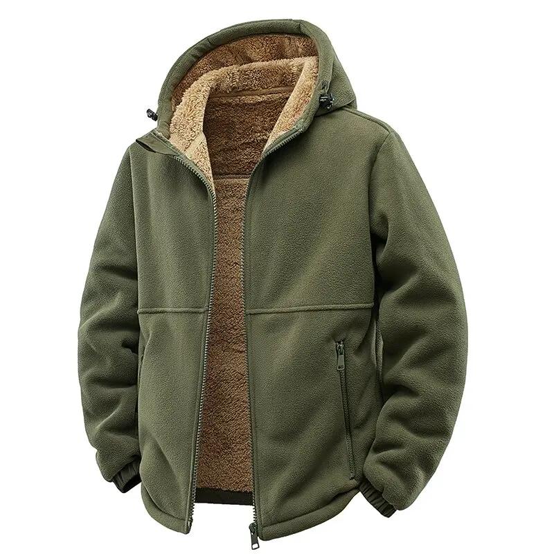 Manteau laine d'agneau épais couleur unie - Veste chaude coupe-vent taille plus homme