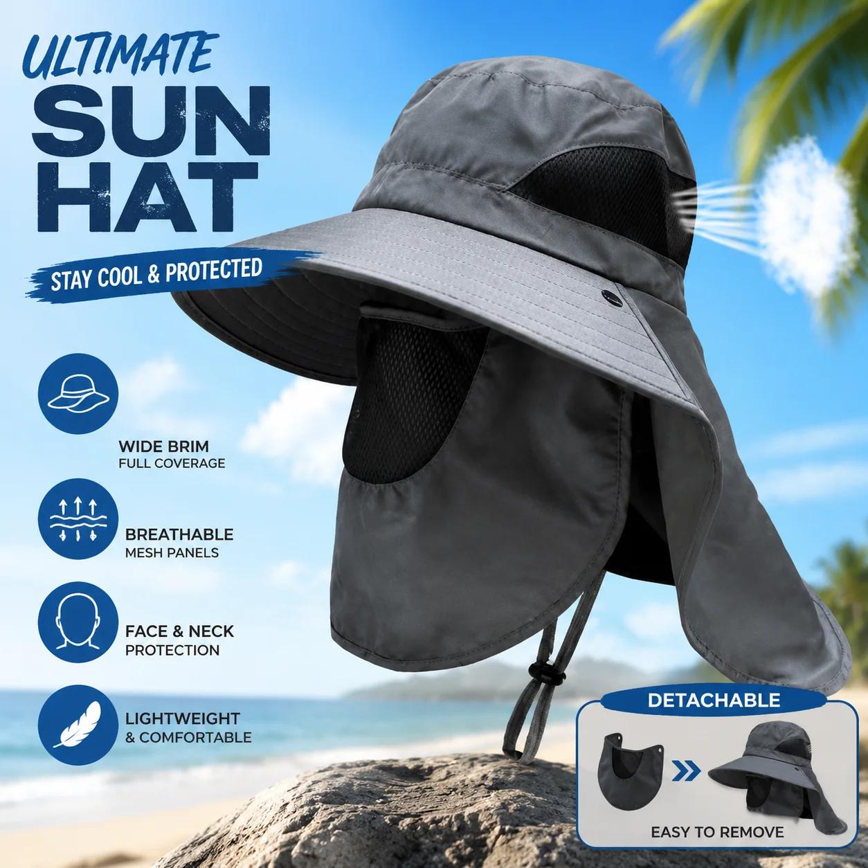 Chapeau pêcheur anti-vent séchage rapide avec rabat nuque - Protection UV pour activités outdoor