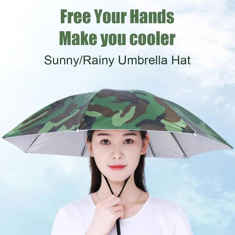 Chapeau parapluie pêche anti-vent pliable portable protection solaire pluie camping plage extérieur
