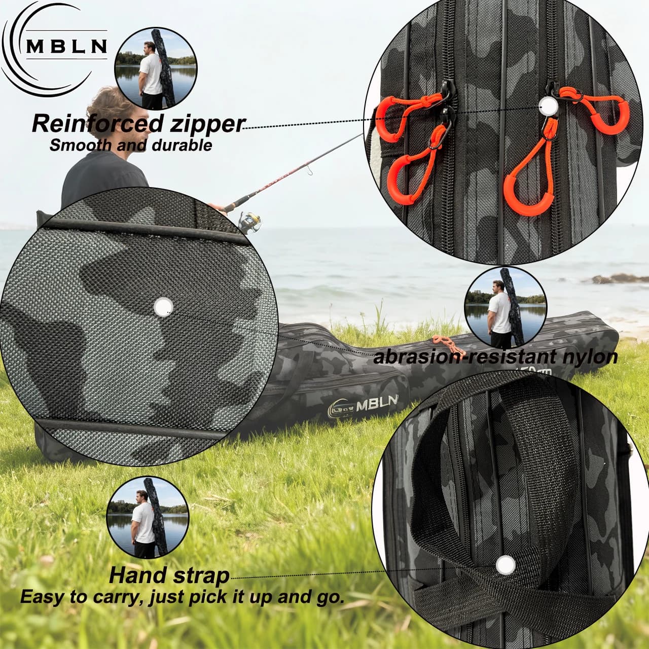 Sac pêche MBLN double couche pliable grande capacité 1.5m, sac à dos canne multi-fonctions rangement