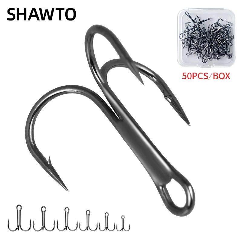 Shawto 50 hameçons triples acier carbone barbelés - Matériel pêche complet en boîte pratique