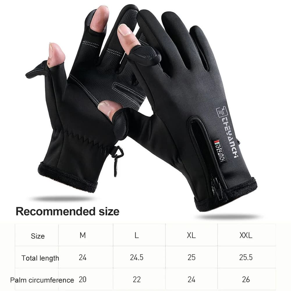 Gants pêche hiver 2 doigts flip imperméables velours chaud - protection pêche hommes femmes