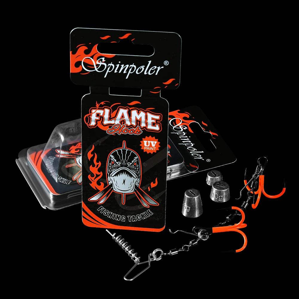Montage Spinpoler Multi-Depth Flame Stinger UV pour pêche du brochet avec hameçons trebles et émerillons roulants