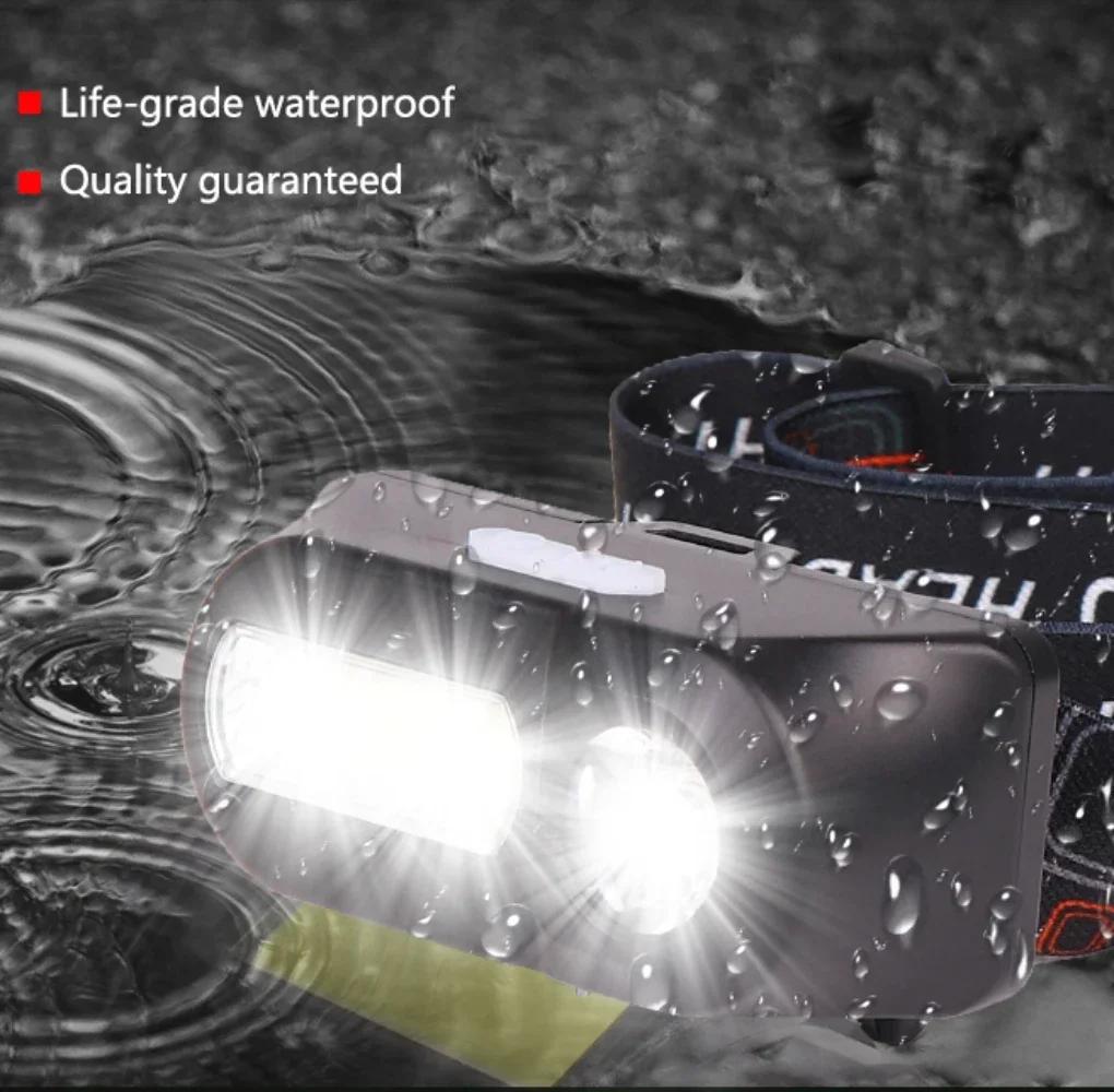 Super lumineuse mini lampe frontale USB rechargeable 18650 double source pêche chasse