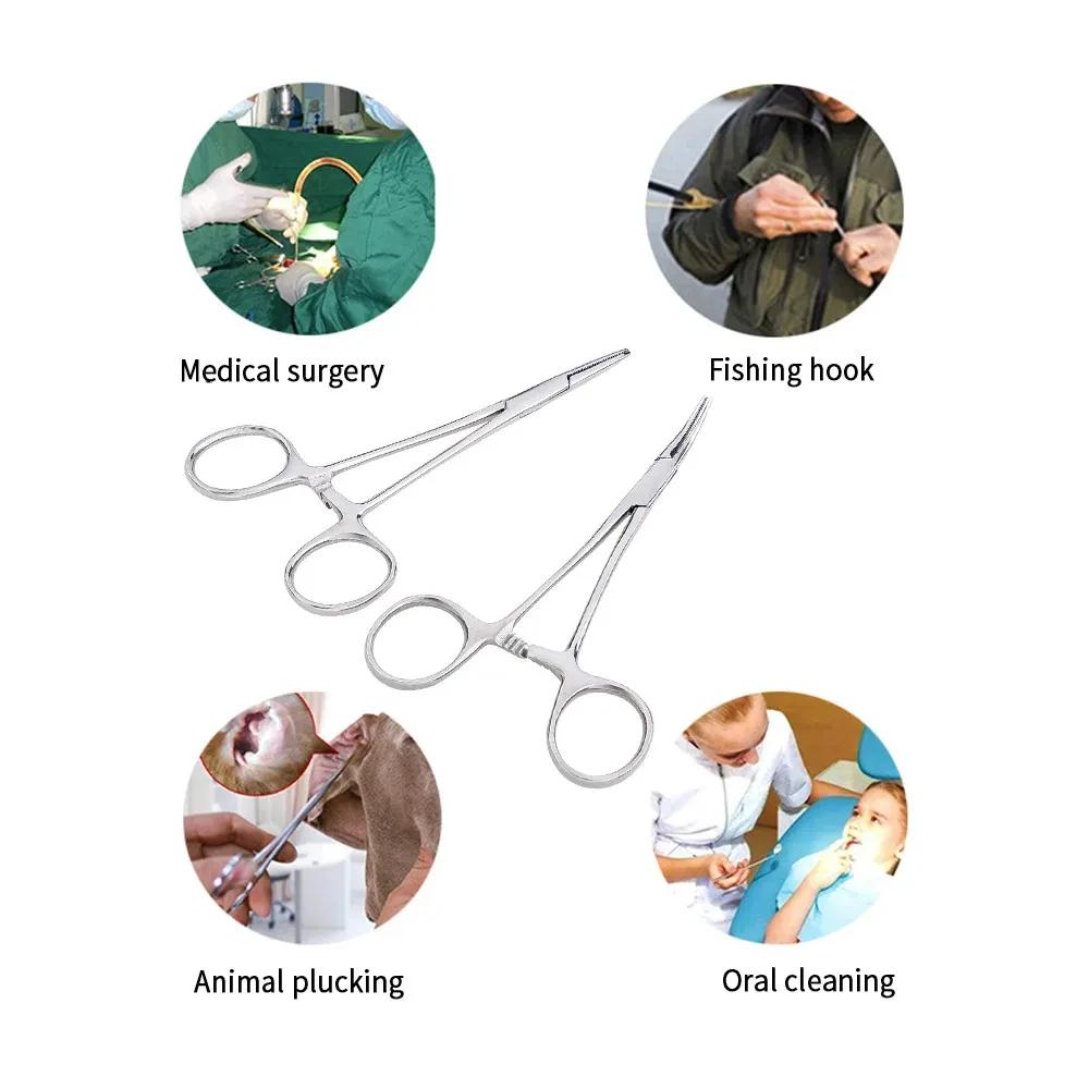 Pince hémostatique acier inox pour pêche - Outil chirurgical bec courbe/droit verrouillage sécurisé