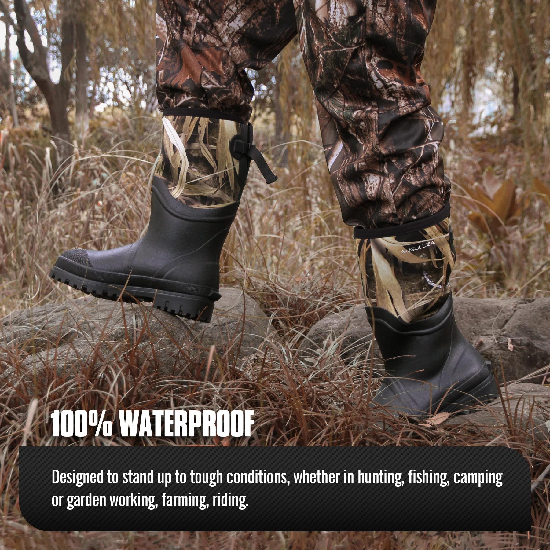 Bottes de pluie camouflage GUGULUZA hautes waterproof - Chaussures de pêche et chasse antidérapantes en néoprène