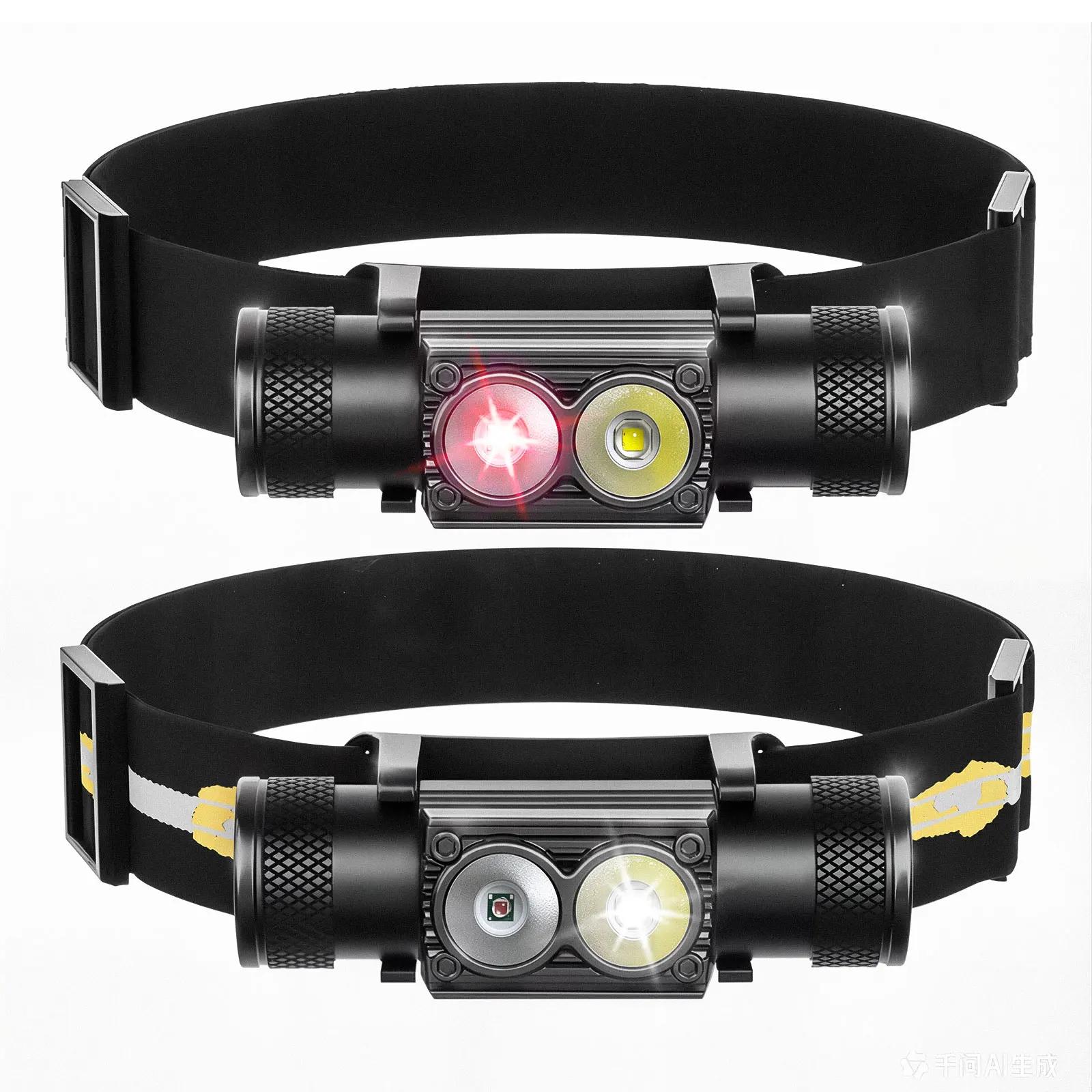 Nouvelle lampe frontale mini LED rechargeable Type-C blanc/rouge pour pêche et chasse - Compacte