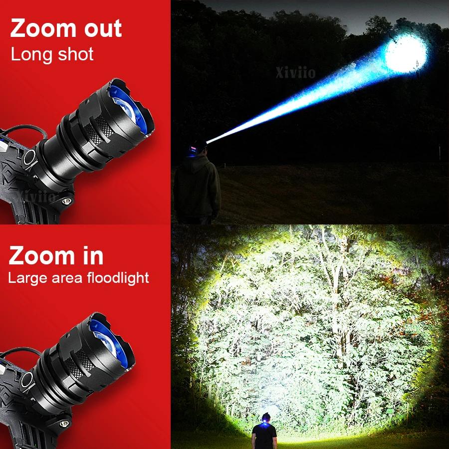 Lampe frontale pêche ultra puissante 860000 lumen portée 4500m rechargeable chasse