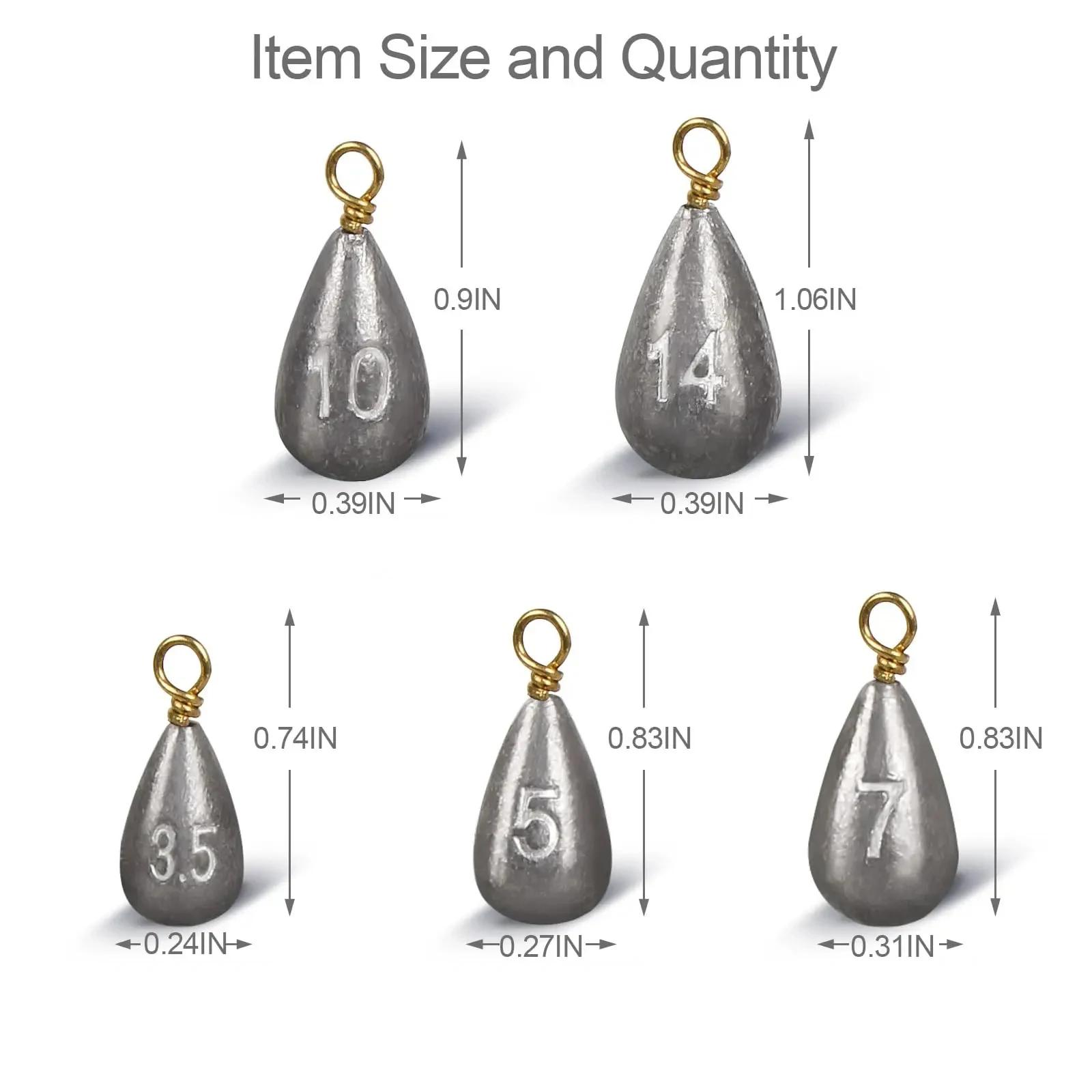 Plombs de pêche 20 pièces 3.5g-14g en forme de larme pour montages Texas, Carolina et bass