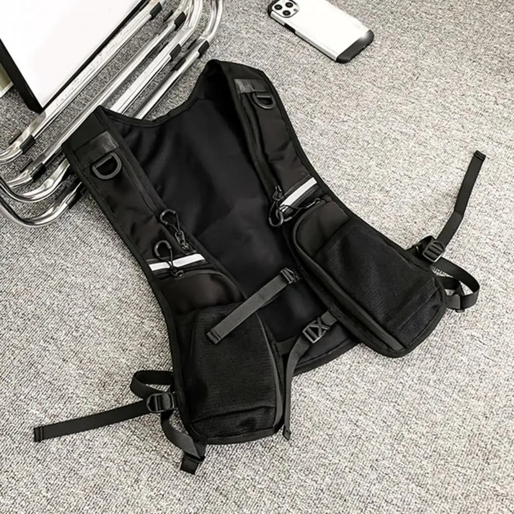 Sac poitrine fonctionnel grande capacité pour pêche avec bandes réfléchissantes veste porte-accessoires sport