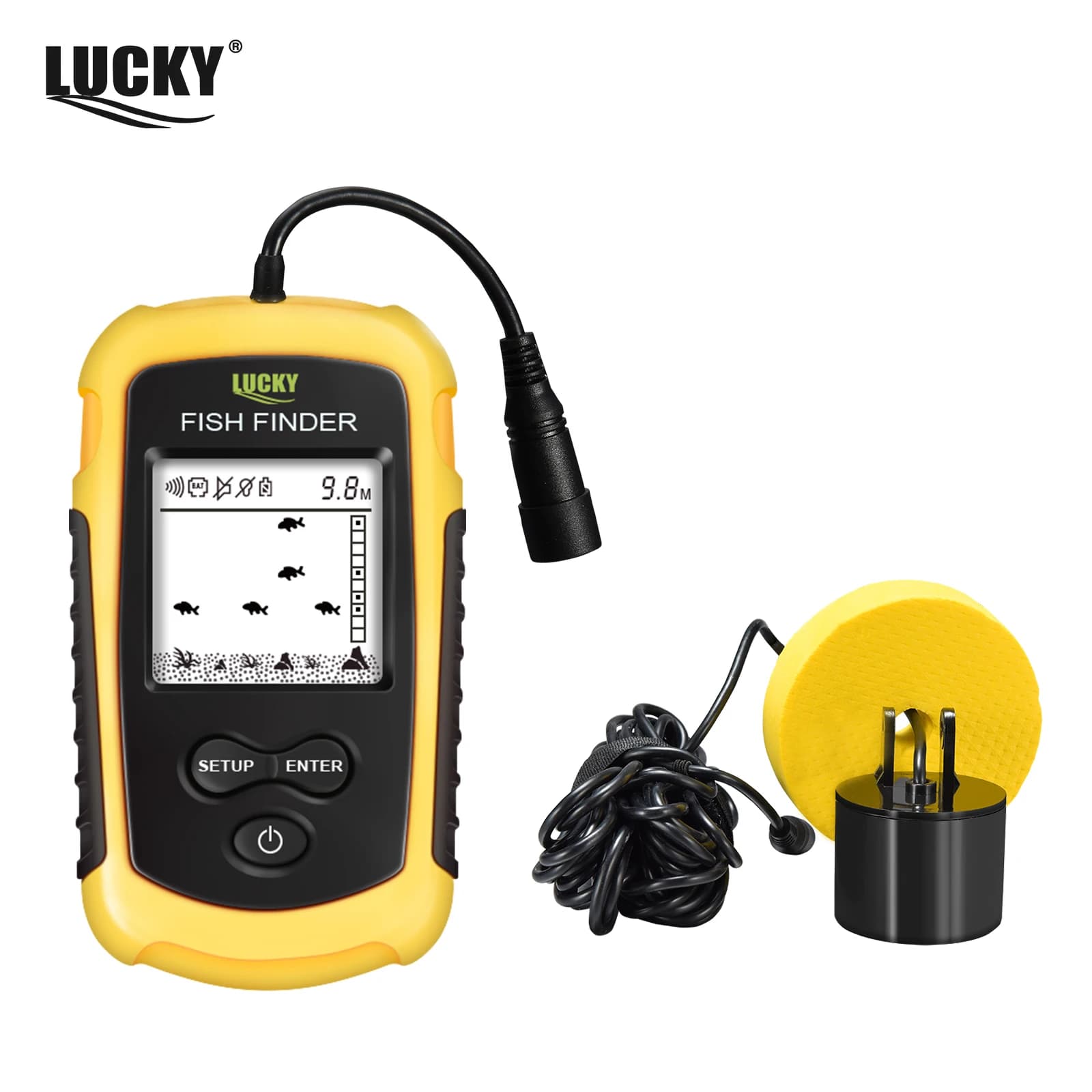 Lucky FF1108-1 Sondeur Portable Pêche Glace 0.7-100m - Échosondeur avec Alarme et Transducteur
