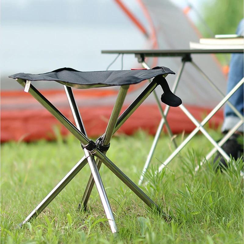 Tabouret de pêche télescopique pliant en acier inoxydable avec sac de rangement