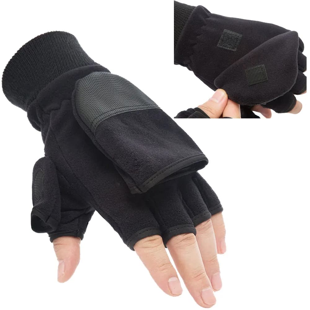 Gants pêche hiver chauds polaire convertible mitaines doigts libres coupe-vent hommes femmes