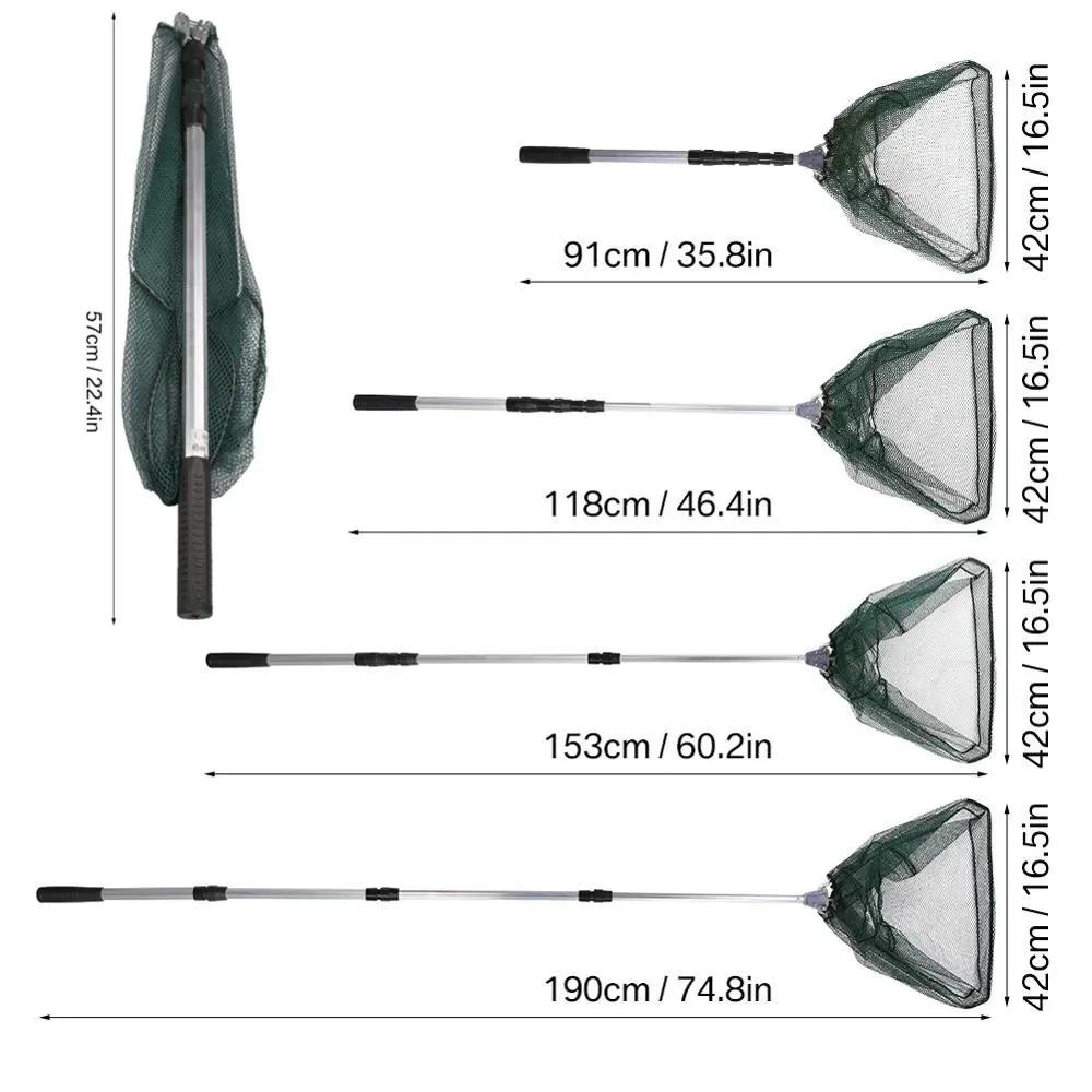 Épuisette télescopique 190cm pliable - Filet pêche fly carpe mer 92x55cm - Pêche nomade compacte