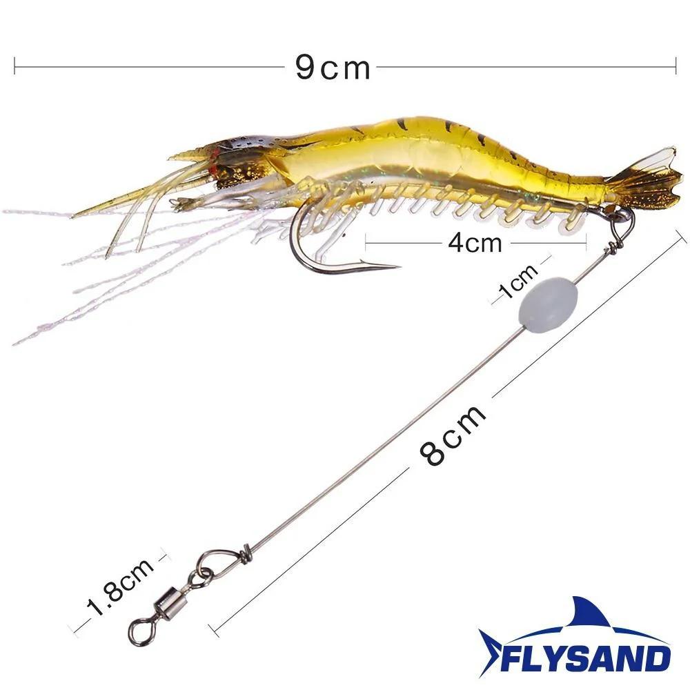 Leurre crevette lumineux FLYSAND : appât silicone souple pour pêche aux leurres avec hameçons intégrés