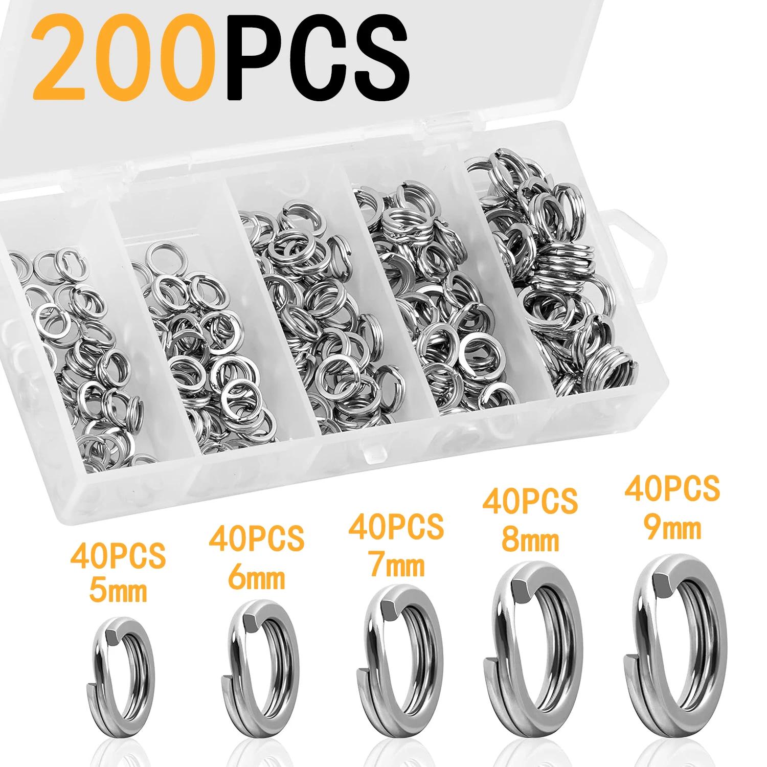 Anneaux ouverts acier inox 5 tailles pour connecter leurres, lot 200/250 pièces pour boîte pêche