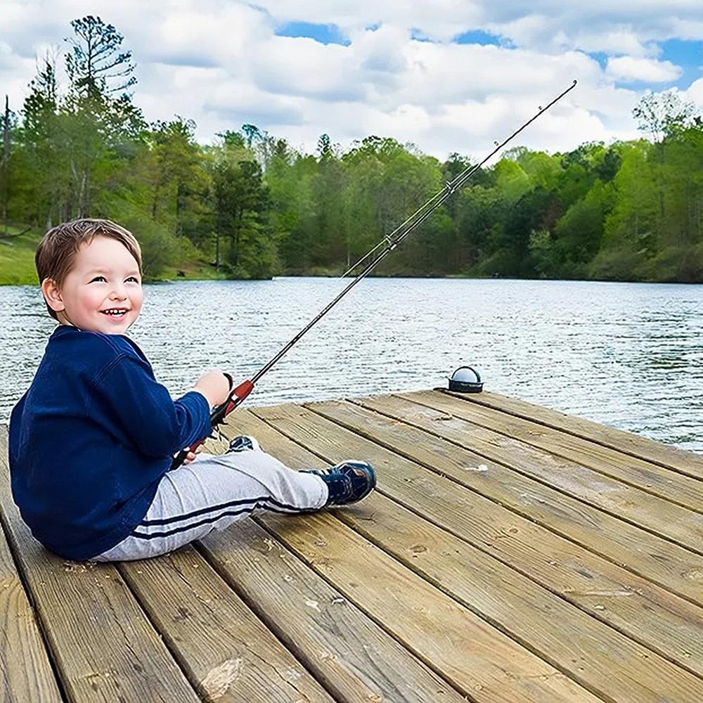 Canne à pêche télescopique enfant avec moulinet et appâts - Kit complet pêche en eau douce et mer