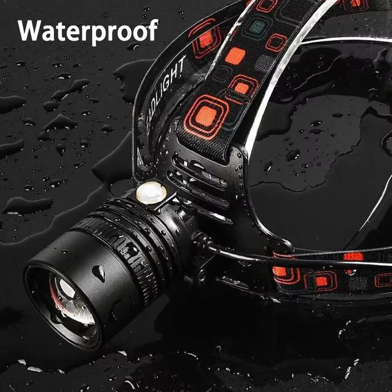 Lampe frontale pêche LED aluminium alliage super lumineuse rechargeable pour camping chasse pêche