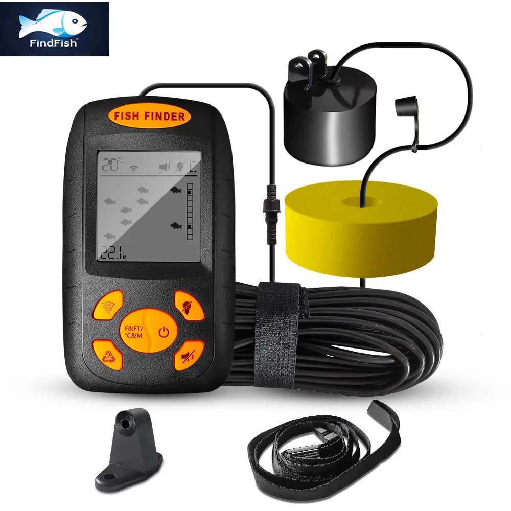 FindFish sondeur portable intelligent avec alarme et transducteur pour détection poissons jusqu'à 100m
