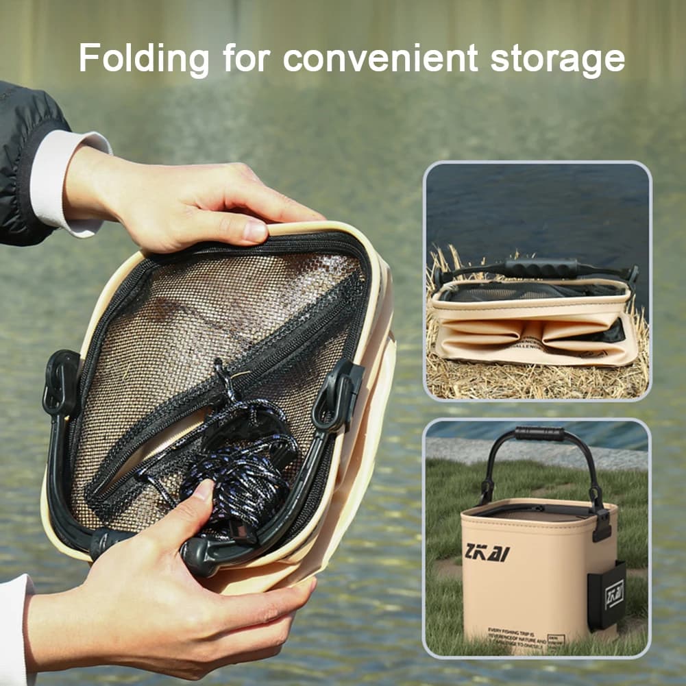 Seau de pêche pliable 8L/13L - Grand capacité transport main robuste pour camping et pêche