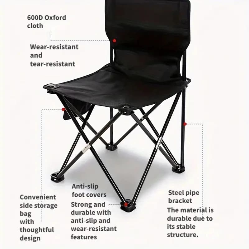 Chaise pliante camping avec poche latérale - siège pêche plage Oxford portable pique-nique