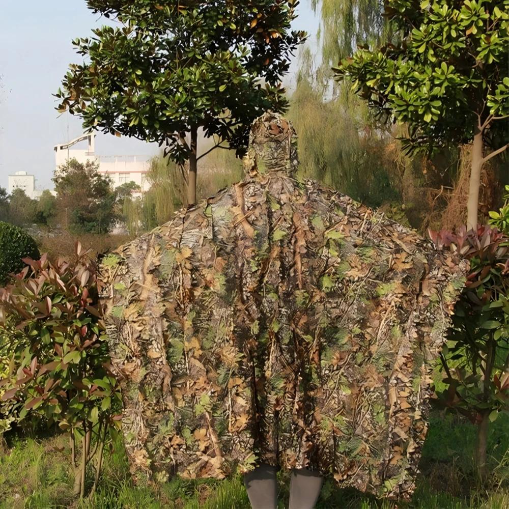 Poncho camouflage feuilles 3D - Discret pour pêche en rivière et sous-bois