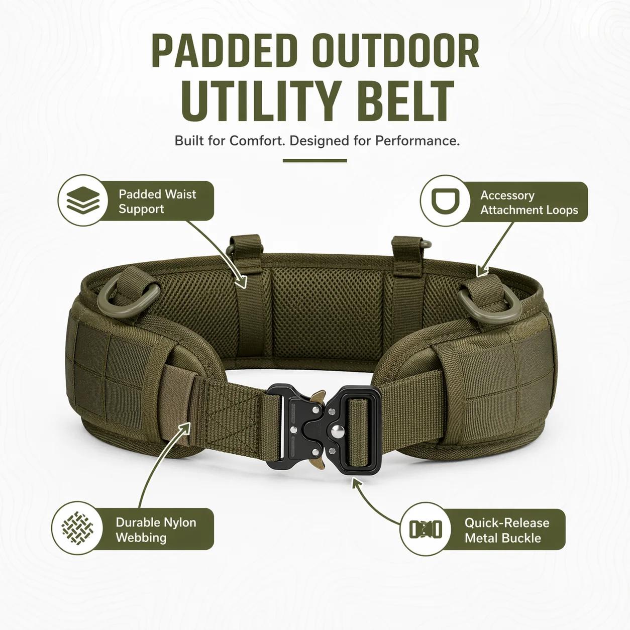 Ceinture tactique nylon MOLLE avec boucle métal - Équipement outdoor chasse pêche