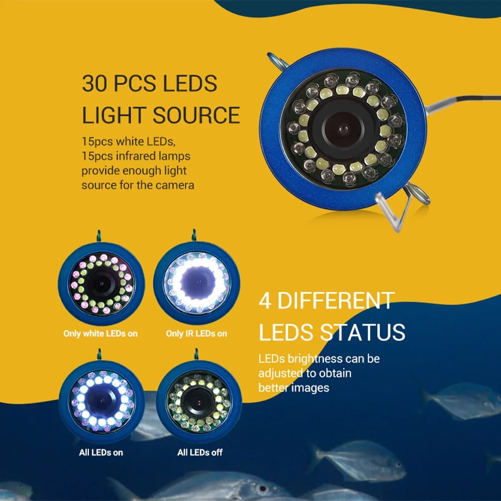 Caméra de pêche sous-marine GAMWATER DVR 7" avec LEDs blanches et infrarouges pour glace/mer/rivière