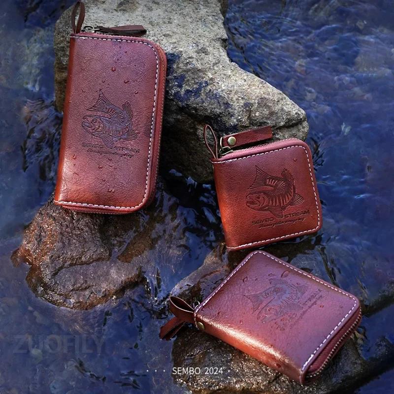Portefeuille cuir vachette pour leurres de pêche à la mouche - Séchage et rangement streamers