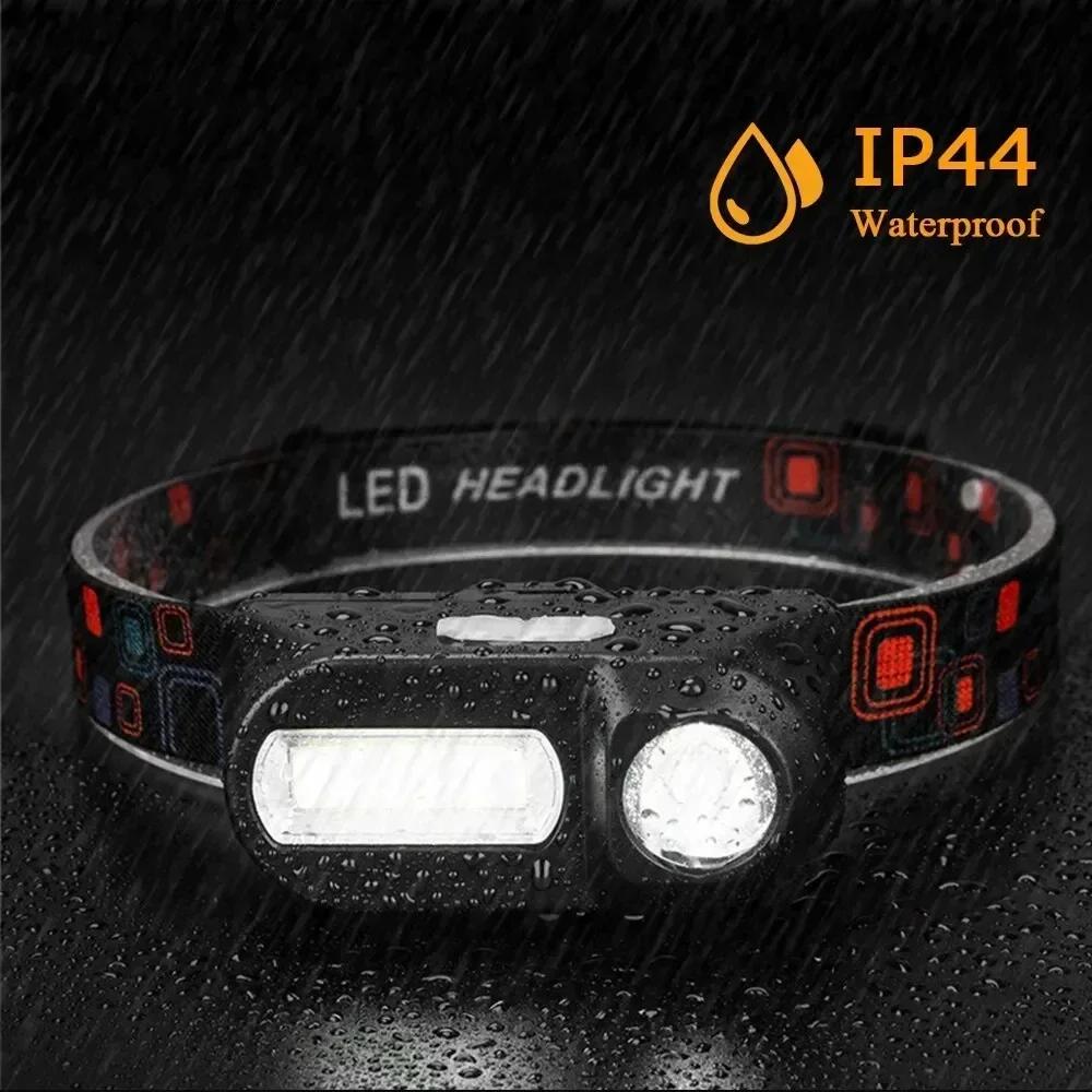 Lampe frontale COB+LED 1500LM rechargeable USB - Frontale pêche étanche ultra-lumineuse vélo camping