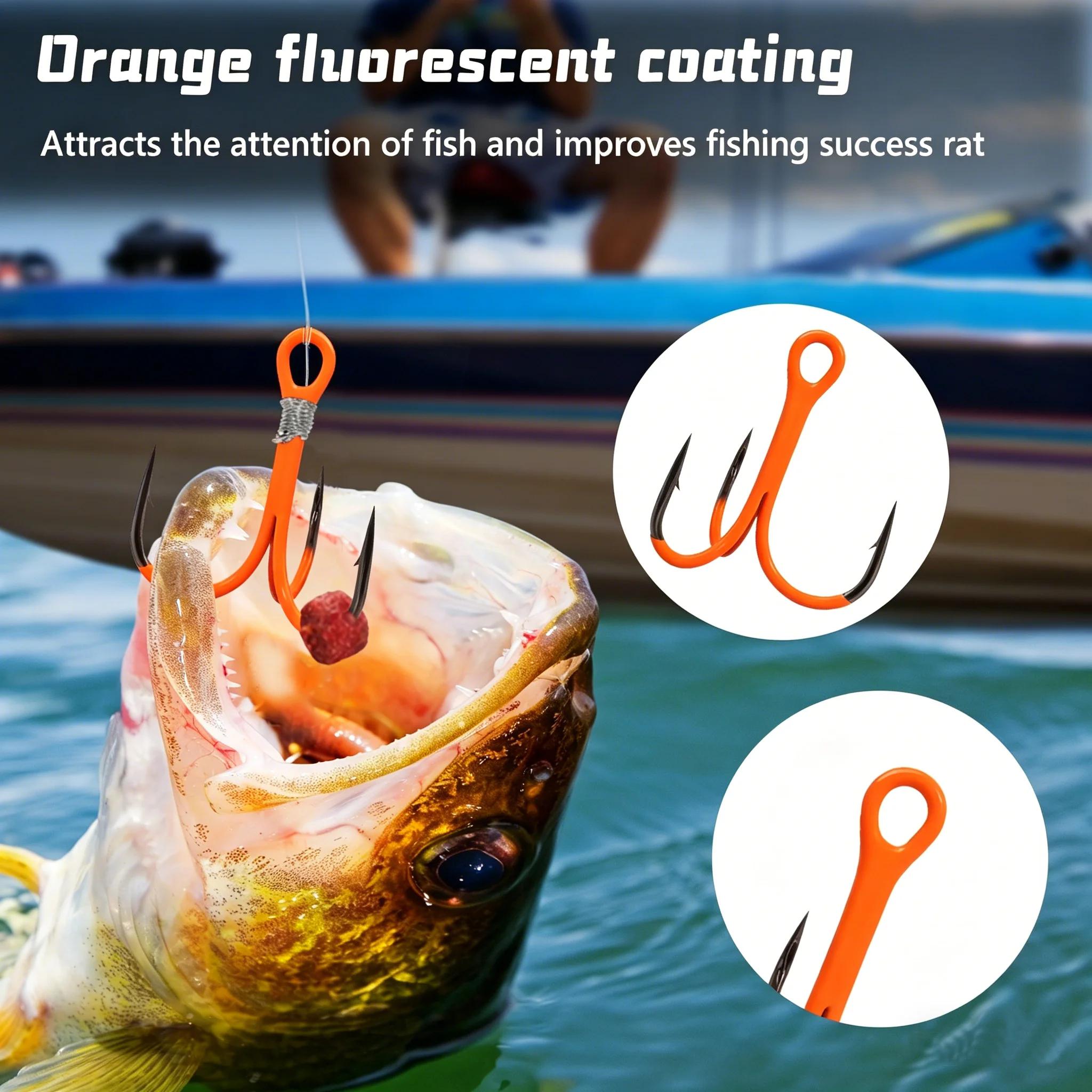 Hameçons triples orange UV 2X renforcés pour leurres durs - pêche mer et eau douce 10 pièces