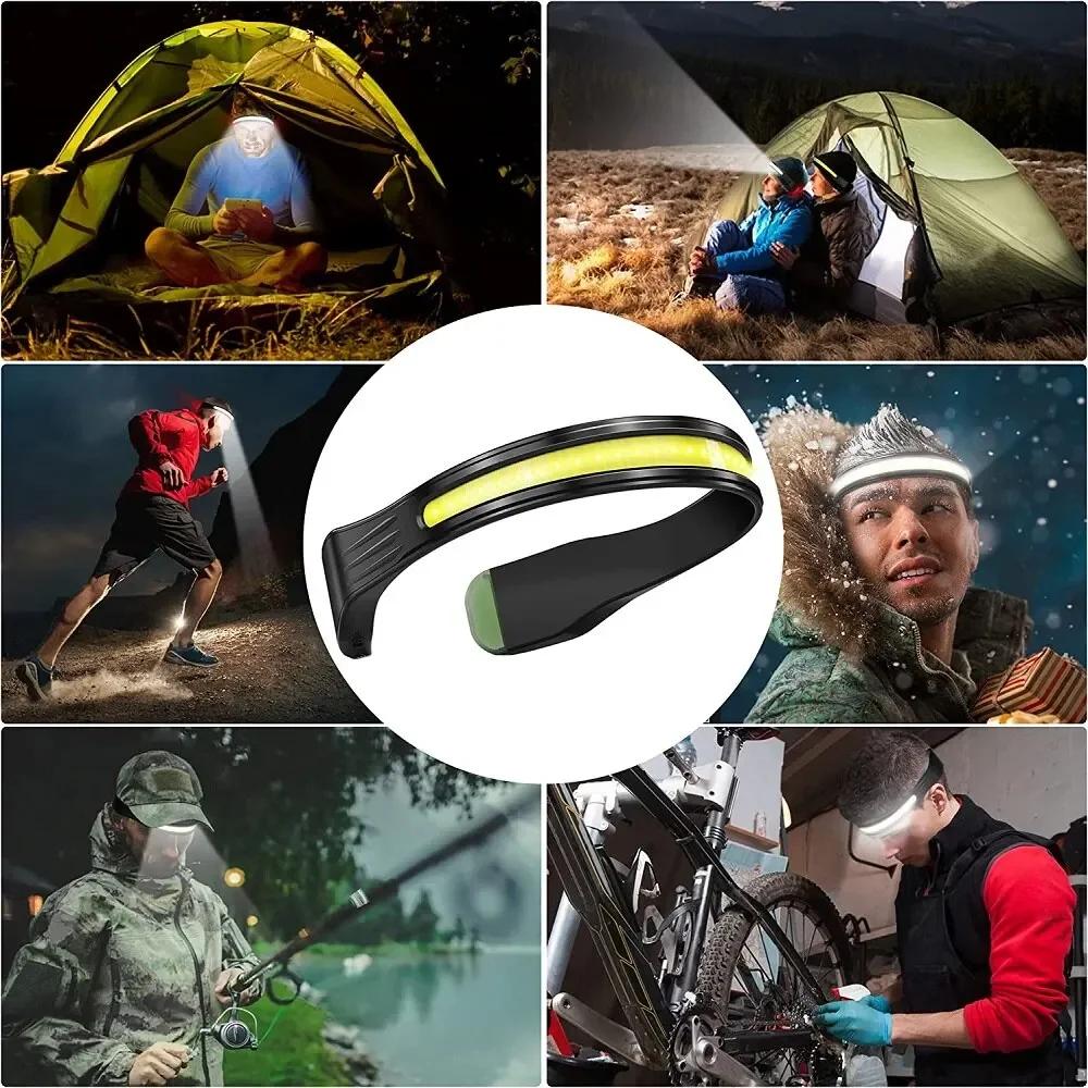 Lampe frontale rechargeable 3 modes COB avec lumière rouge arrière pour pêche et running