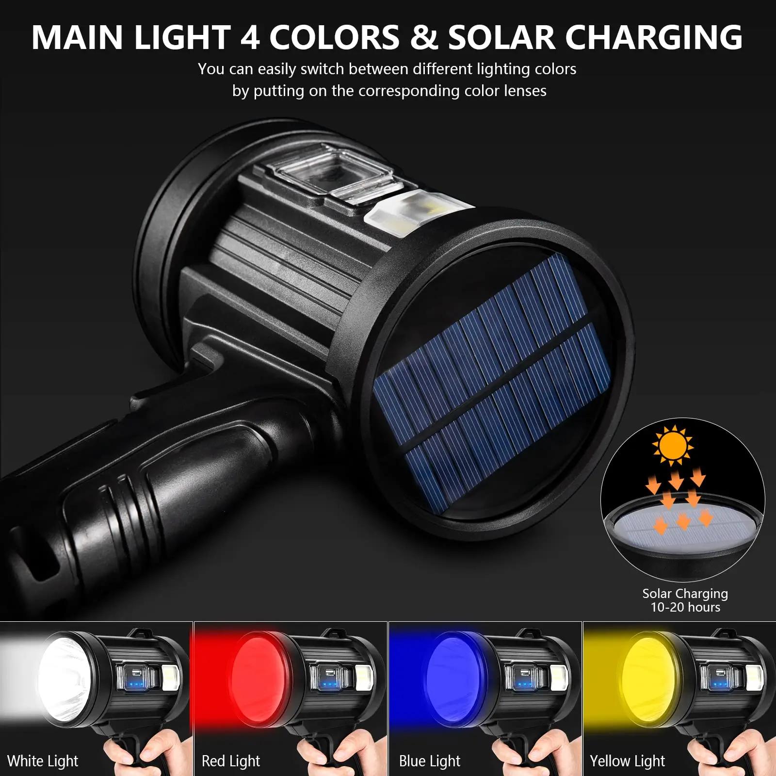 Projecteur rechargeable 1 million de lumens pour pêche - Éclairage puissant avec panneau solaire