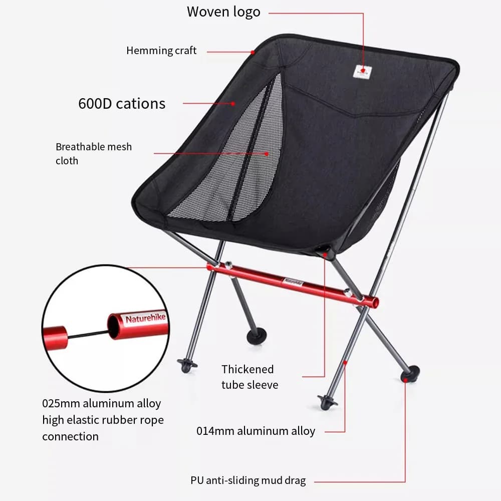 Chaise lune Naturehike pliable en alliage aluminium léger pour randonnée, pêche et plage