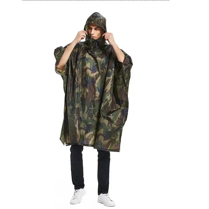 Poncho pluie camouflage avec capuche - Protection pluie pêche légère et discrète pour intempéries
