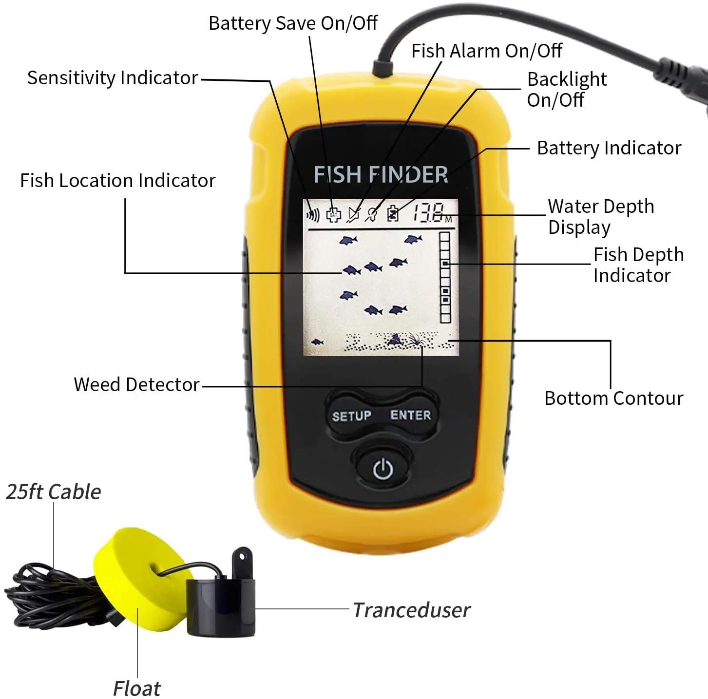 Détecteur de poissons portable Alarm 100M avec sonar 45° - Sondeur écho avec alarme pour pêche lac et mer