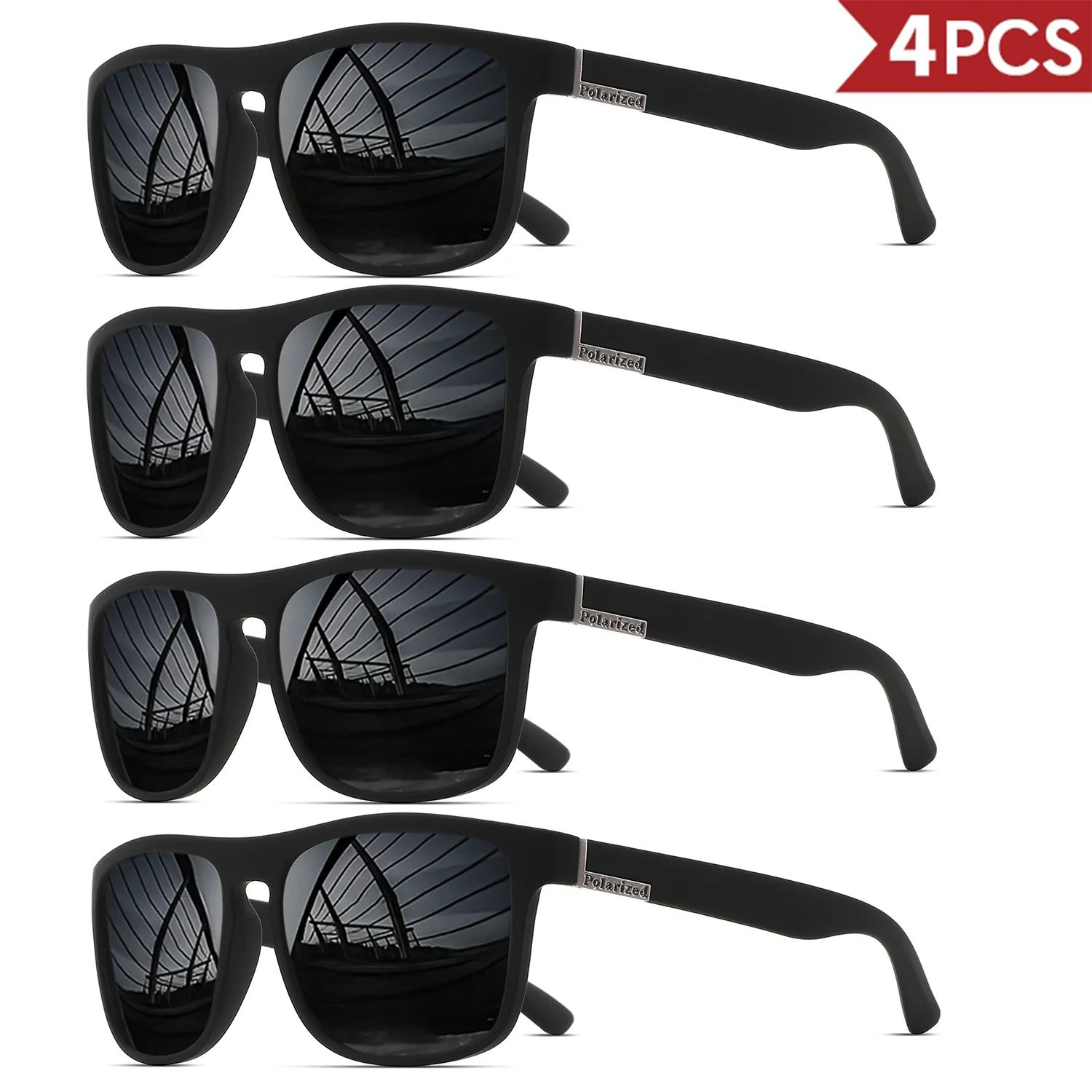 4 lunettes carrées polarisées sport pêche - Monture PC légère UV400 vélo conduite