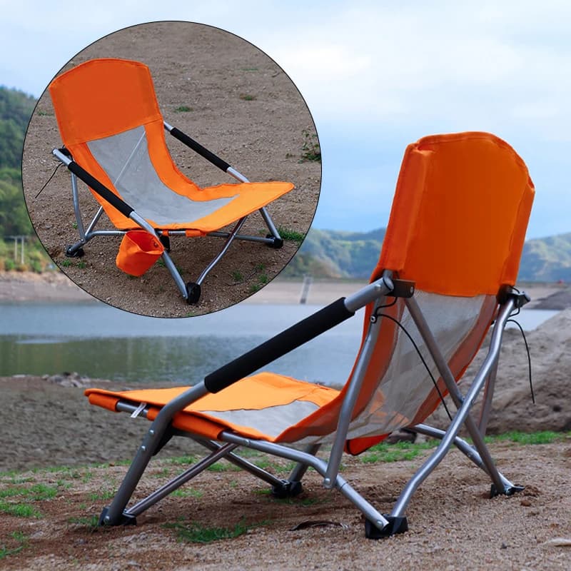 Chaise pliante de pêche plage avec accoudoirs et porte-gobelet pour camping voyage BBQ