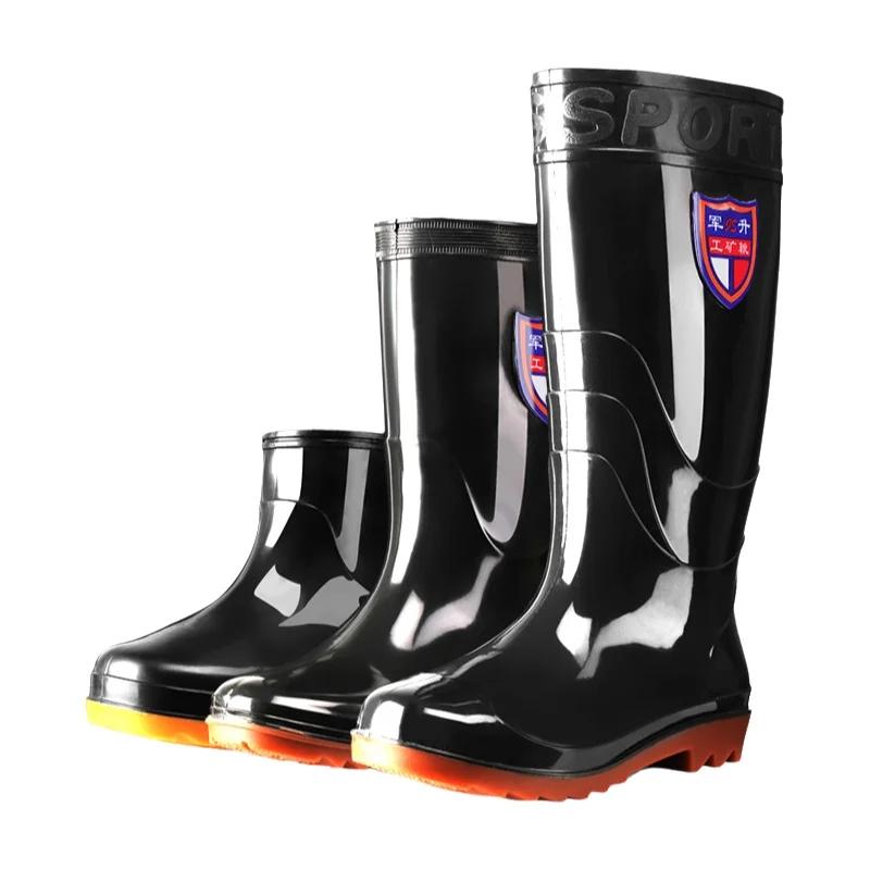 Bottes pluie hautes noires style militaire homme cuisine anti-dérapantes PVC longues chaussures aquatiques traditionnelles
