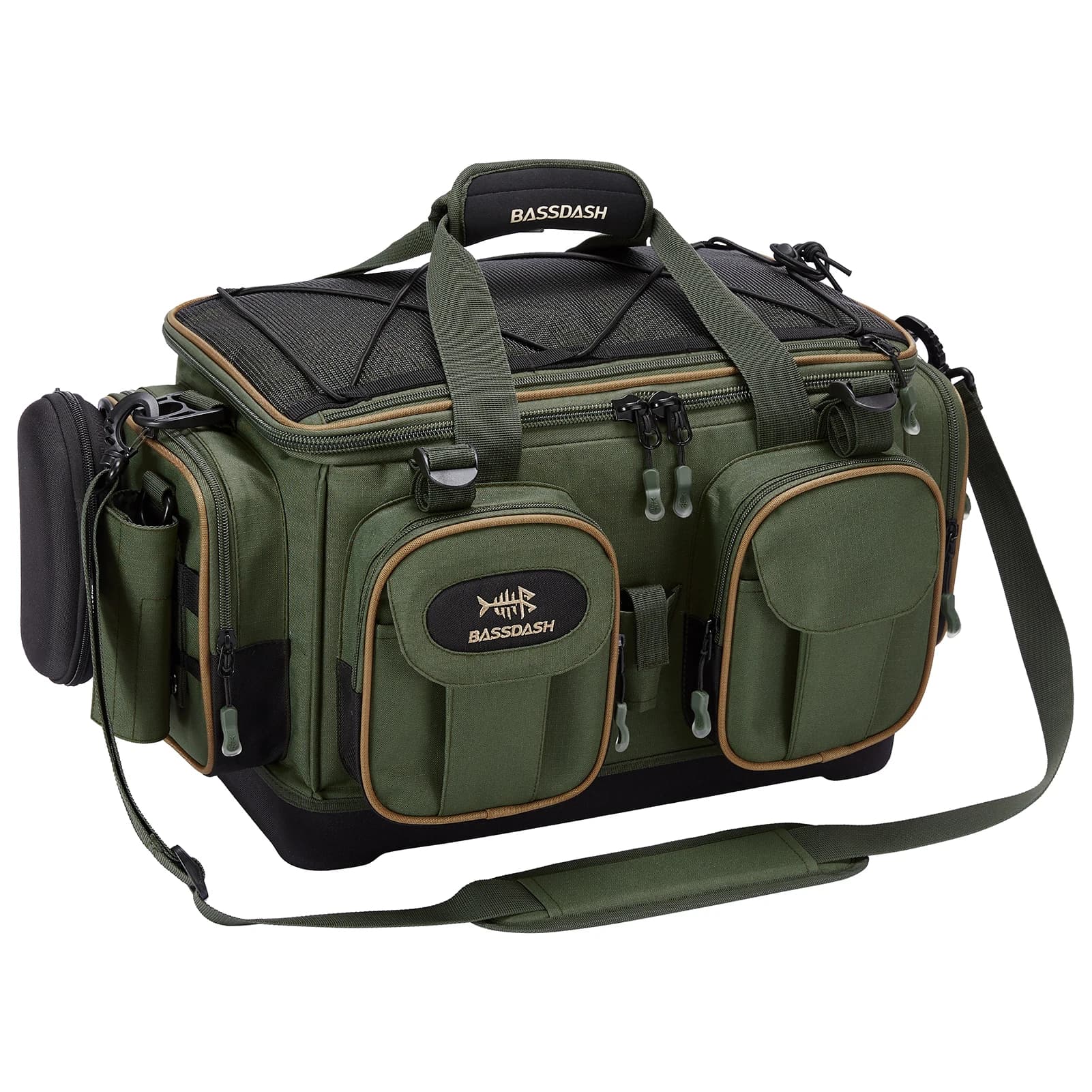 Sac à bandoulière BASSDASH résistant à l'eau léger - Pack rangement matériel pêche avec fond moulé dur et couvre-pluie