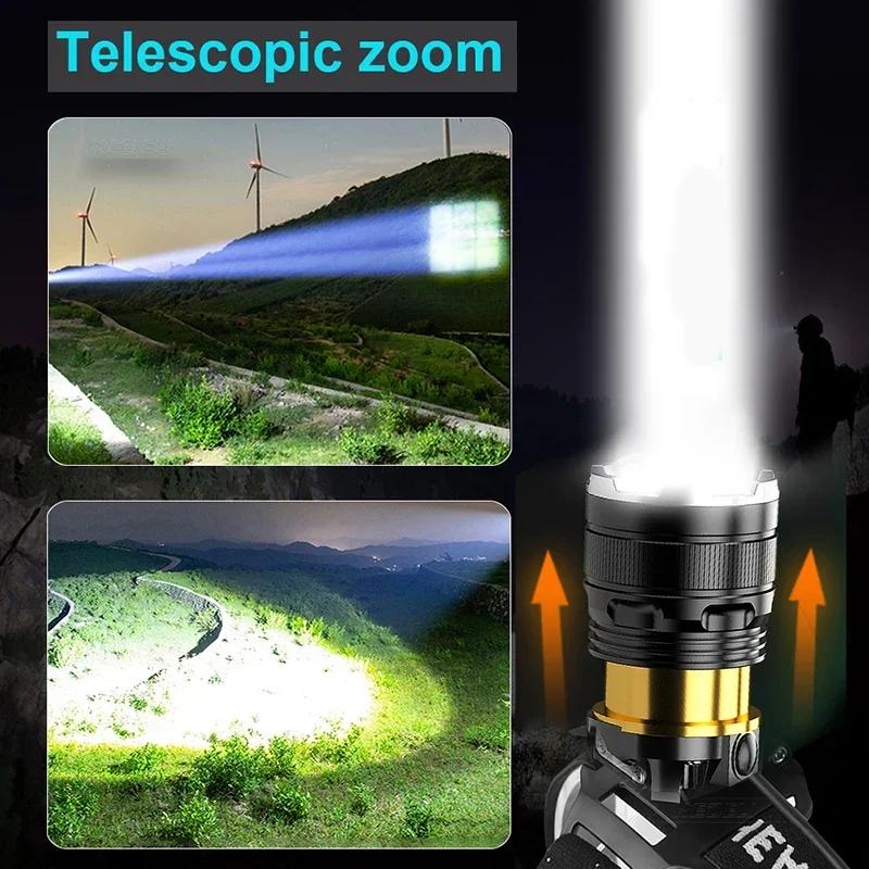 Lampe frontale XHP90.2 rechargeable 1000m pour pêche nocturne - Puissante lumière LED 2x18650