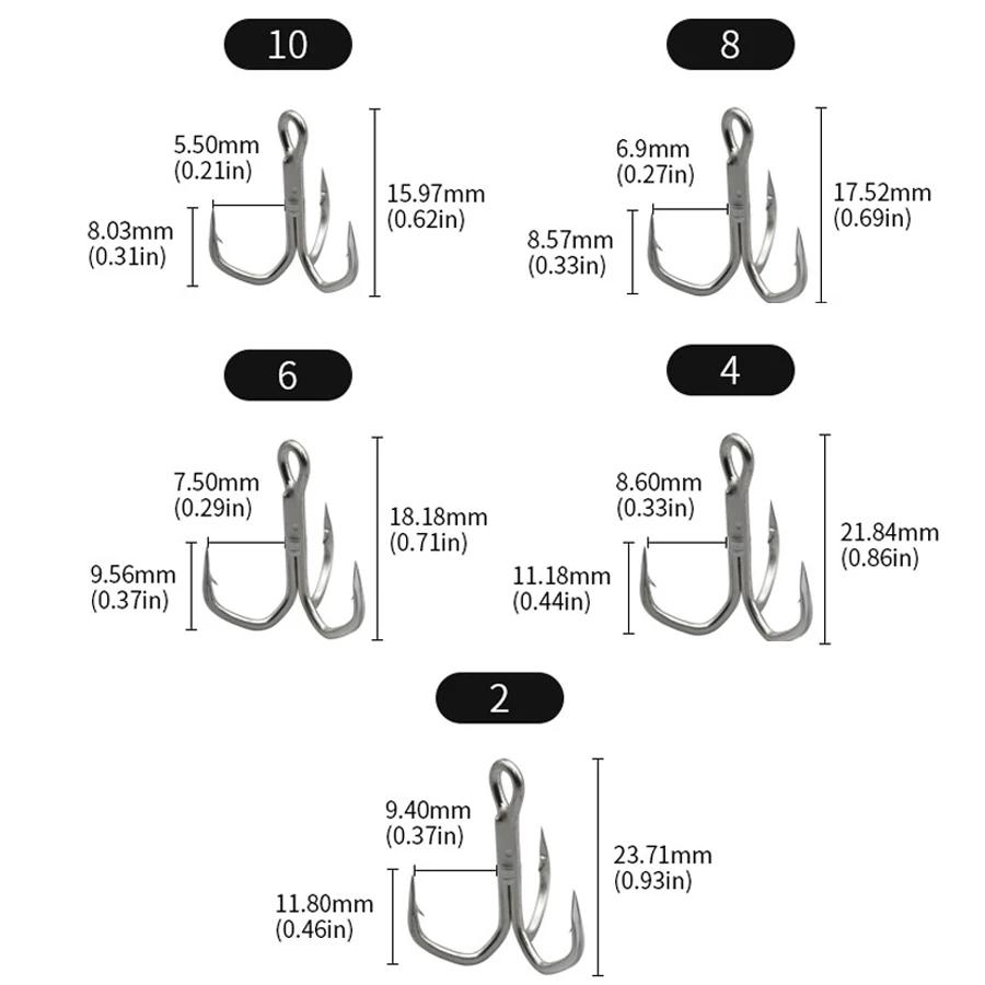 Hameçons triples 5X renforcés pour gros poissons - Truite, Saumon, Thon - Lot de 10 (Tailles